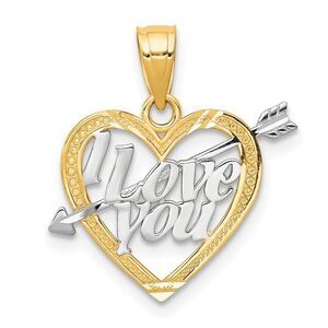 10K Yellow Gold w/ Rhodium I LOVE YOU Heart Charm